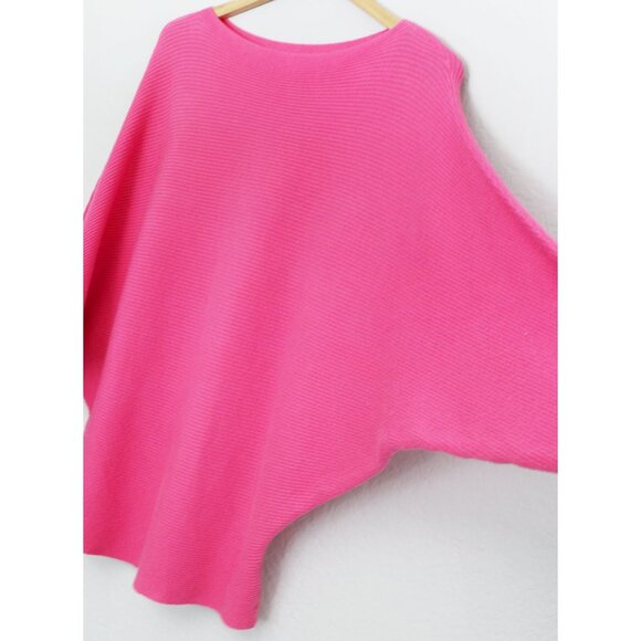 Makarthy Batwing Dolman Sleeves Ribbed Knit Drapey Sweater Cashmere Wool Blend - Picture 15 of 15